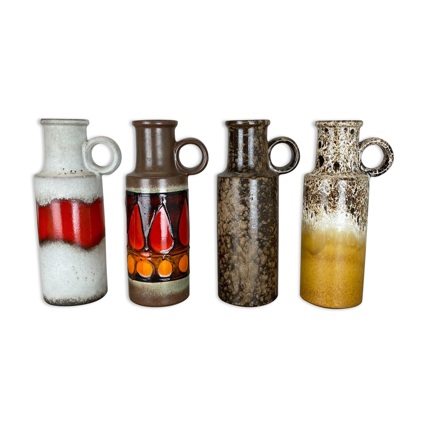 Set of 4 vintage pottery fat lava vases made by Scheurich, Germany, 1970s