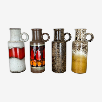 Ensemble de 4 vases en fat lava en poterie vintage fabriqués par Scheurich, Allemagne, années 1970