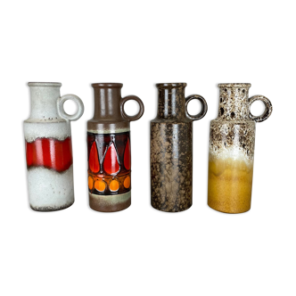 Ensemble de 4 vases en fat lava en poterie vintage fabriqués par Scheurich, Allemagne, années 1970