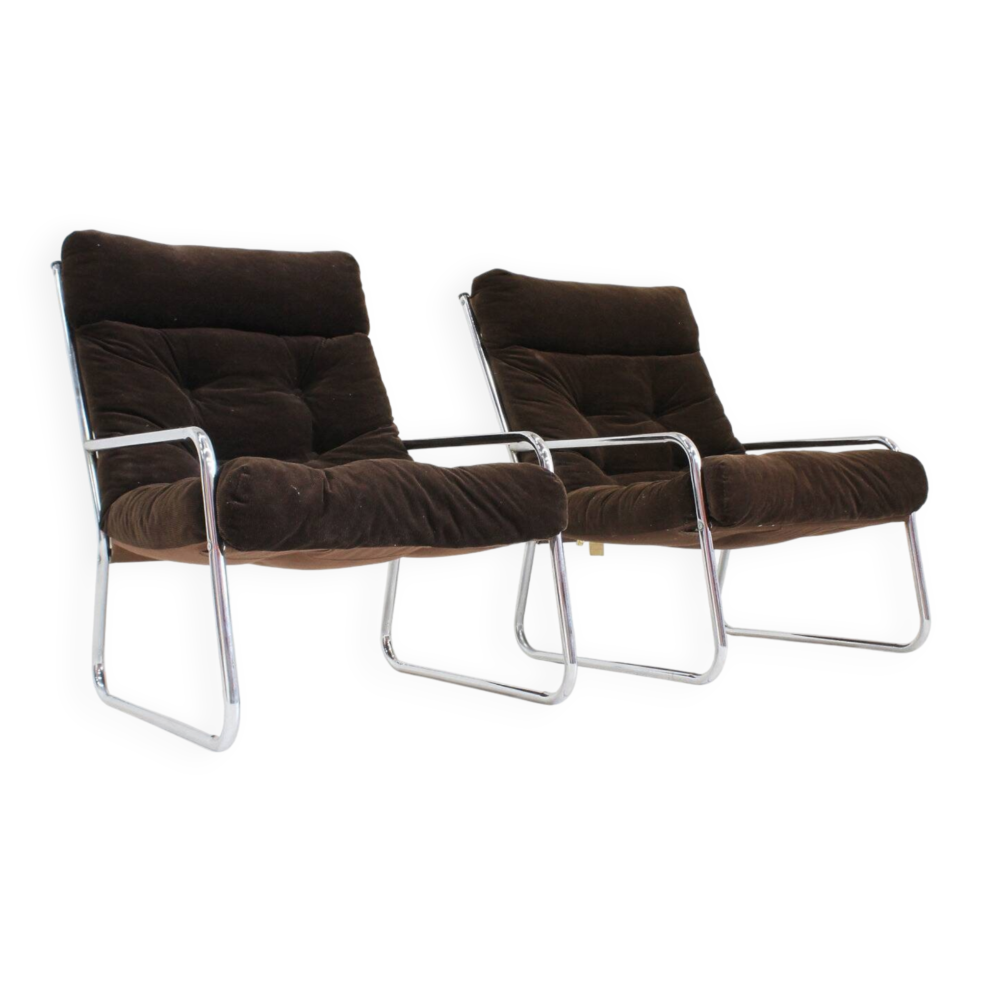 Ensemble de 2 fauteuils chromés vintage Space Age par Gillis Lundgren, années 1970.