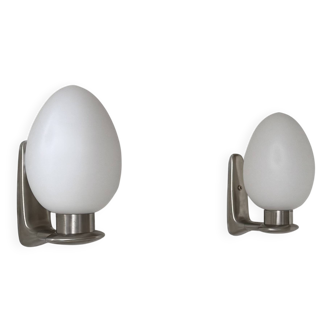 Vintage wall lights, chrome metal and frosted glass, France, 1970.