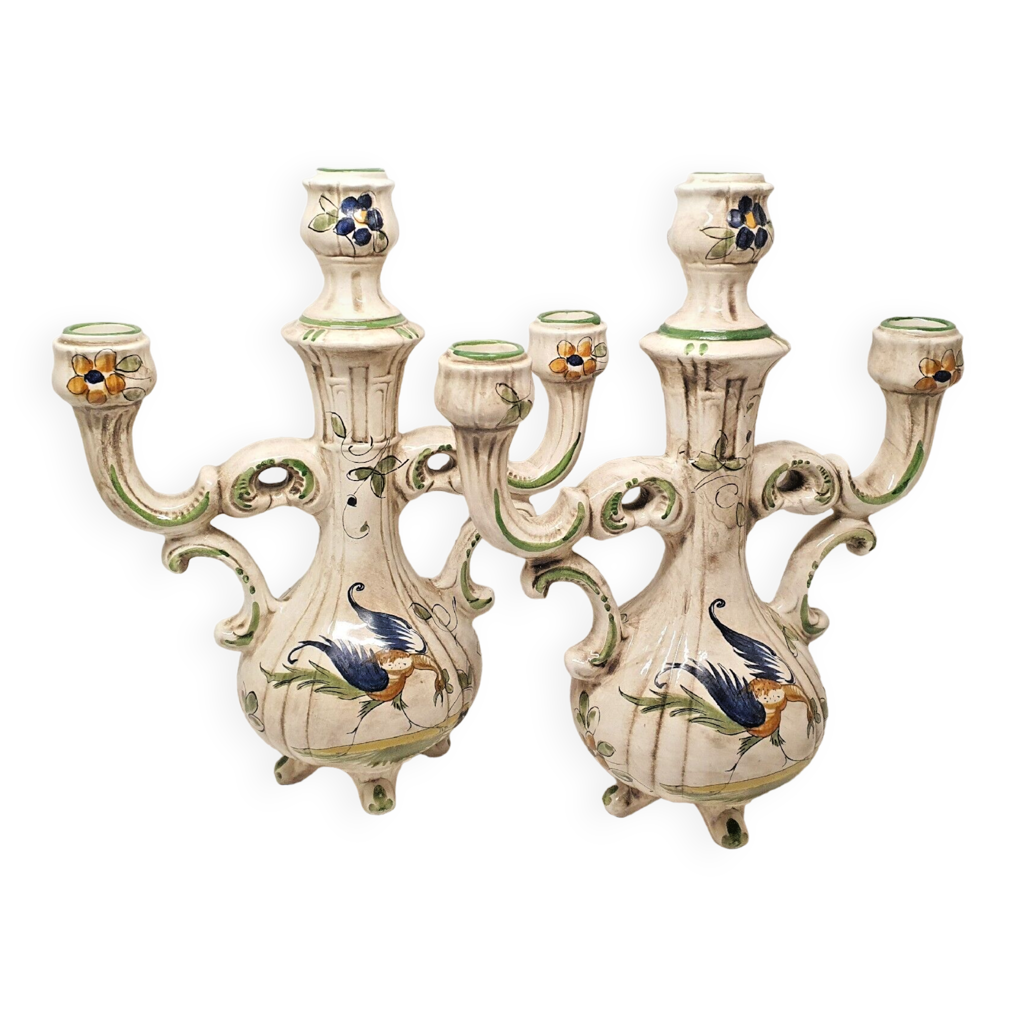 Pair of 2 candlesticks Capodimonte Italy style moustier