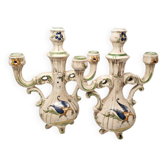 Pair of 2 candlesticks Capodimonte Italy style moustier