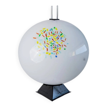 1 sur 2 lampes de table vintage en verre de Murano – abat-jour en verre coloré et base en métal noir – style Memphis Italie années 1980 – lampe de chevet, cadeau