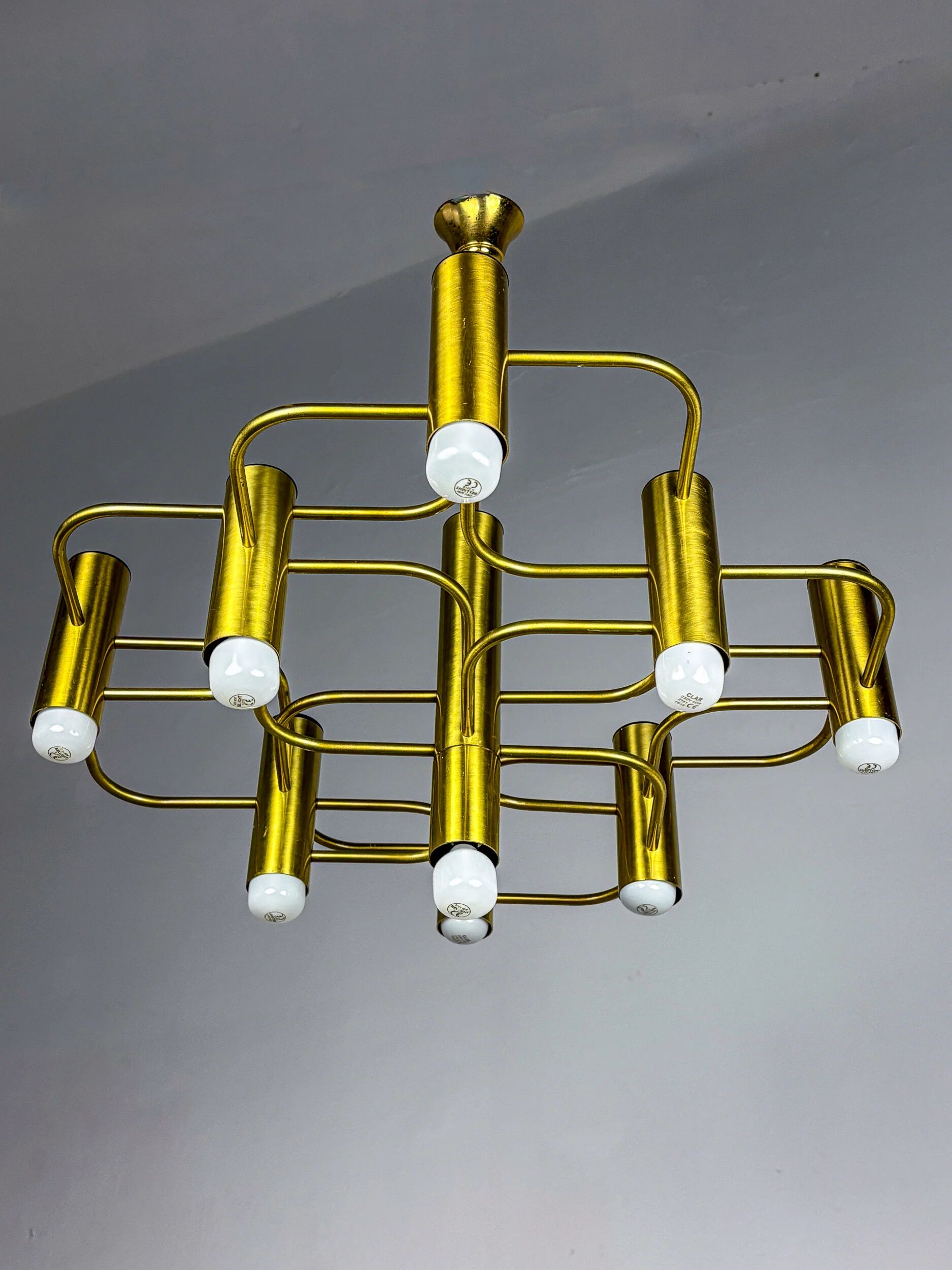 Gaetano Sciolari geometric chandelier, 9 lights, Italy, 1970s