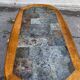 Oval coffee table in solid wood and stone, 115x58