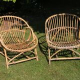 Pair of rattan basket armchairs, 60s