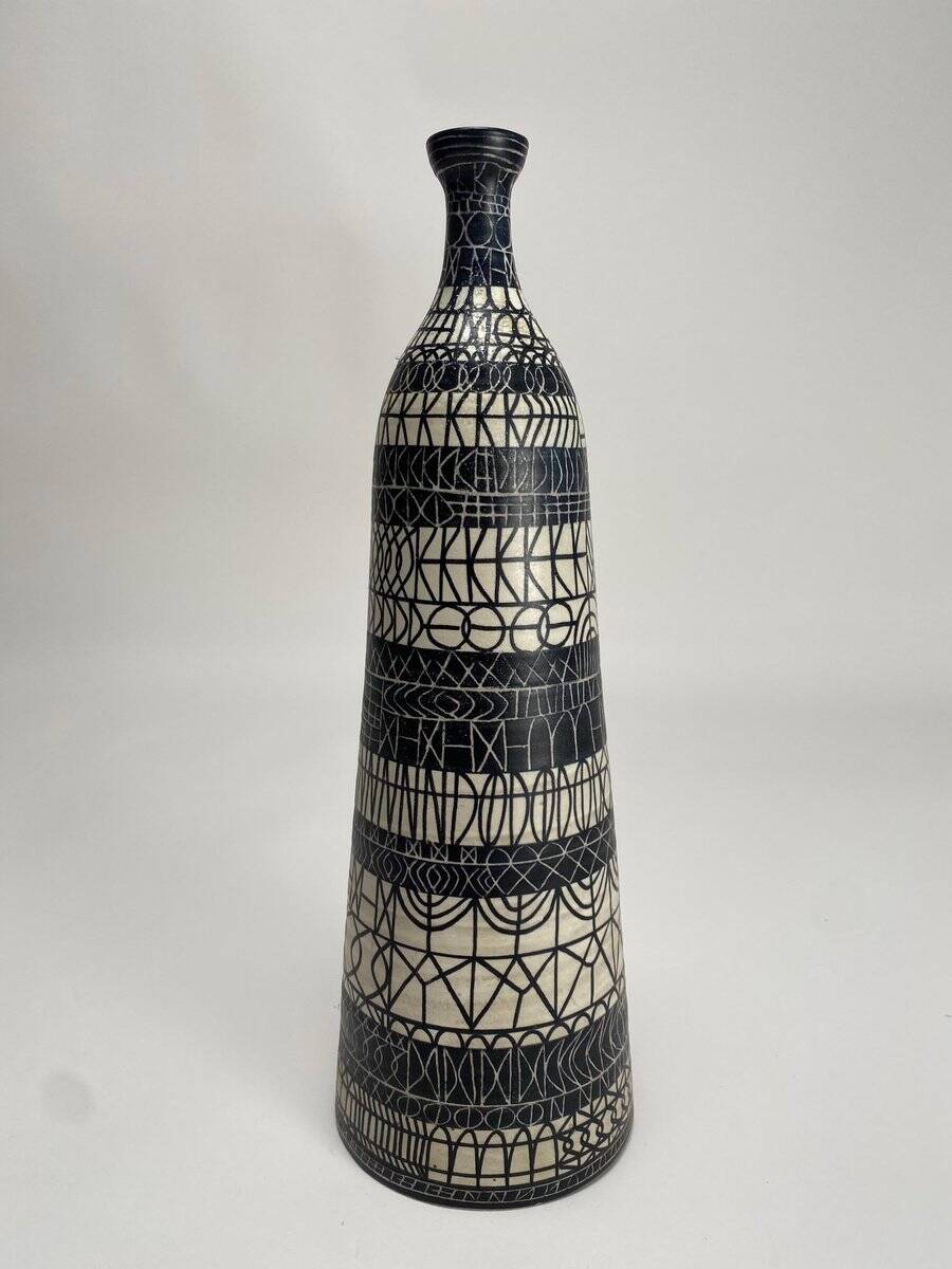 Large Decorated Ceramic Bottle by Atelier Mascarella, 1950s