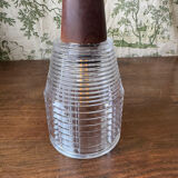 Vintage Scandinavian teak and holophane glass pendant light. 50s/60s