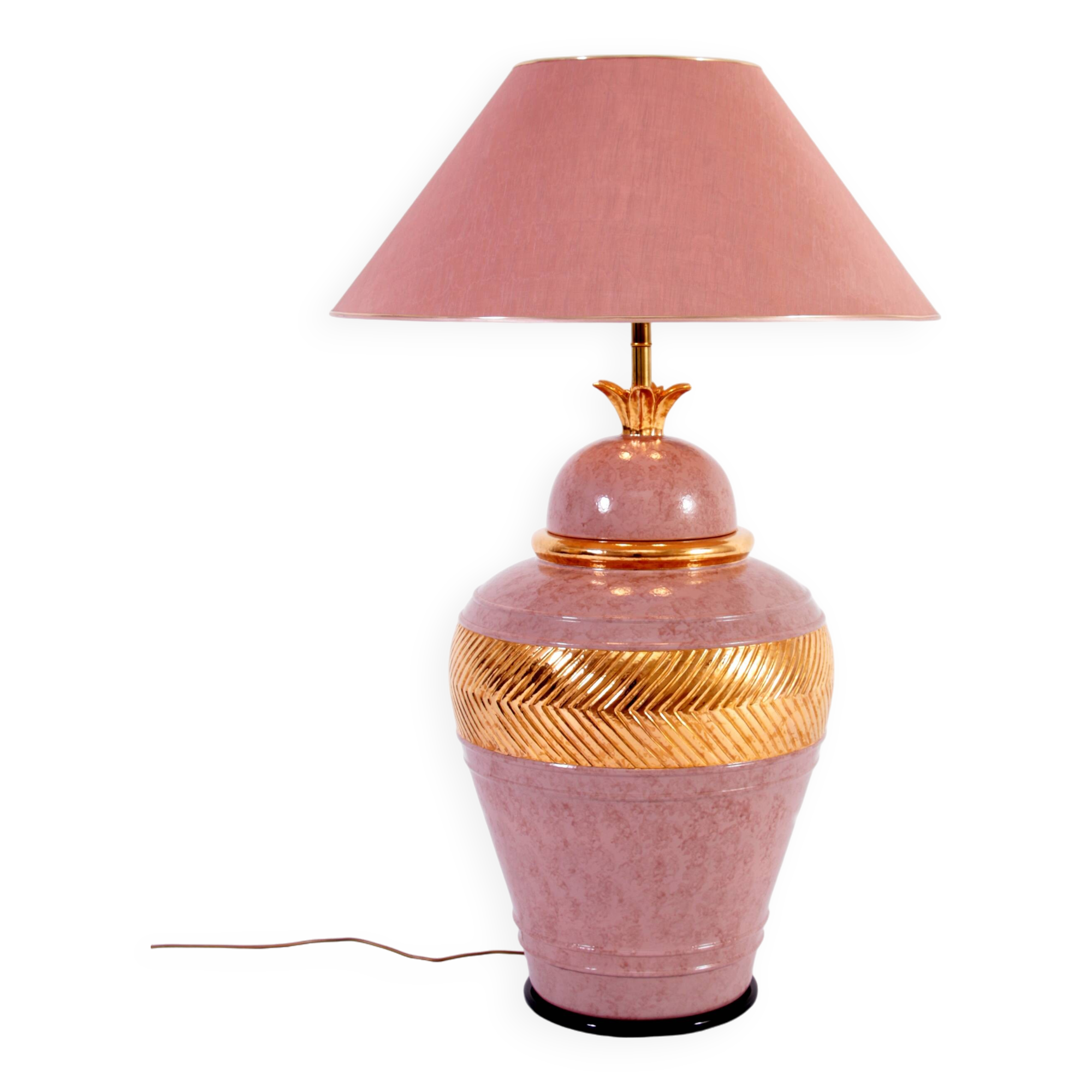 Large Italian Vintage Porcelain Lamp with Gold Detail