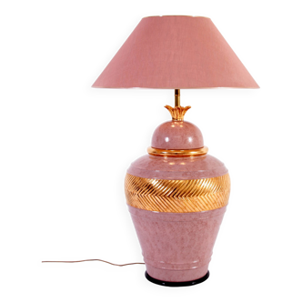 Large Italian Vintage Porcelain Lamp with Gold Detail