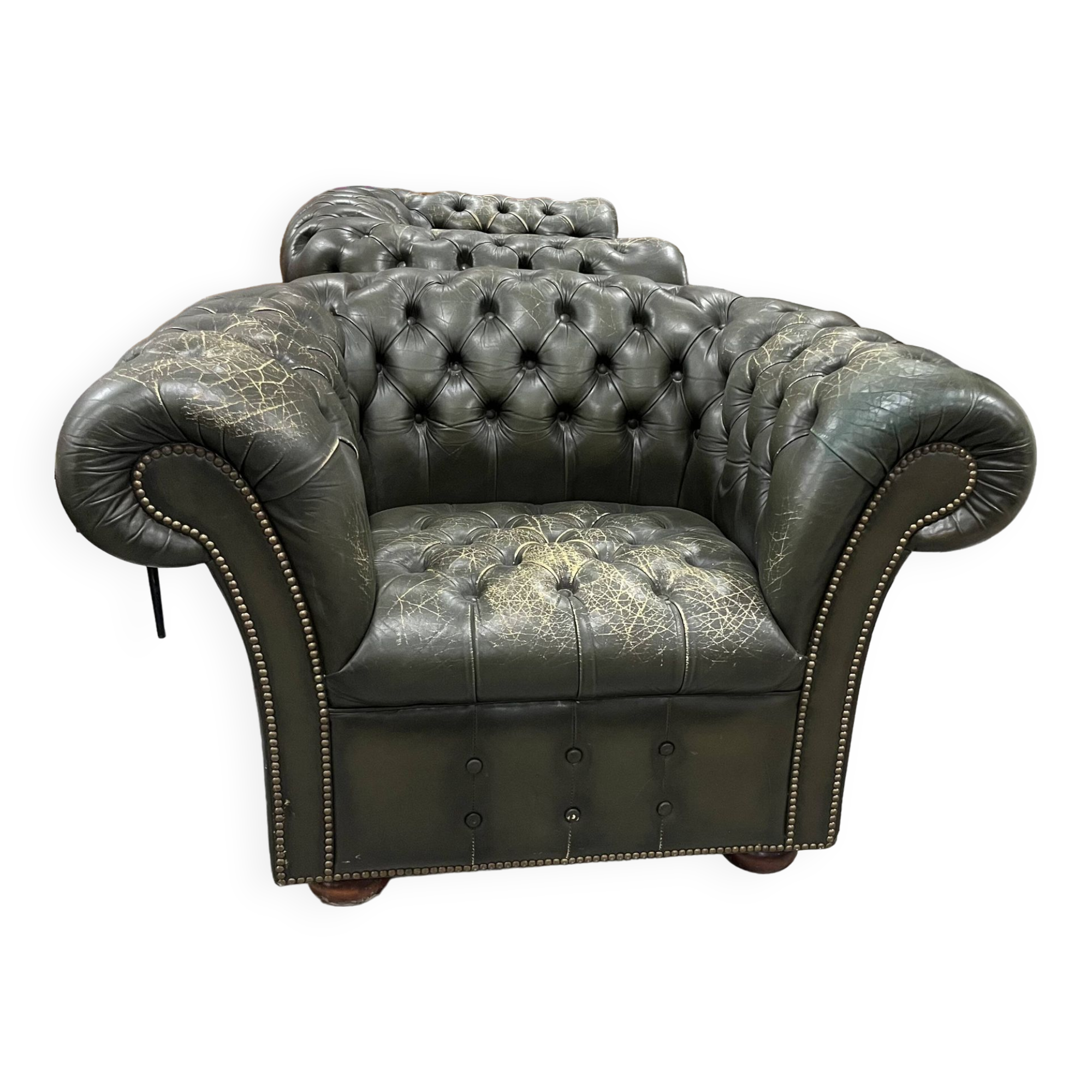 Fauteuil club Chesterfield vert antique