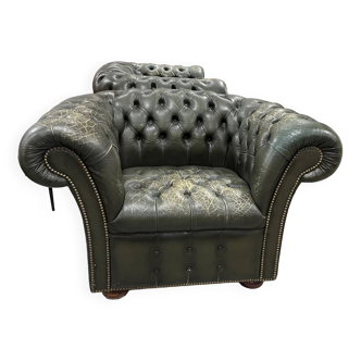 CLUB CHAIRS CHESTERFIELD ANTIQUE GREEN