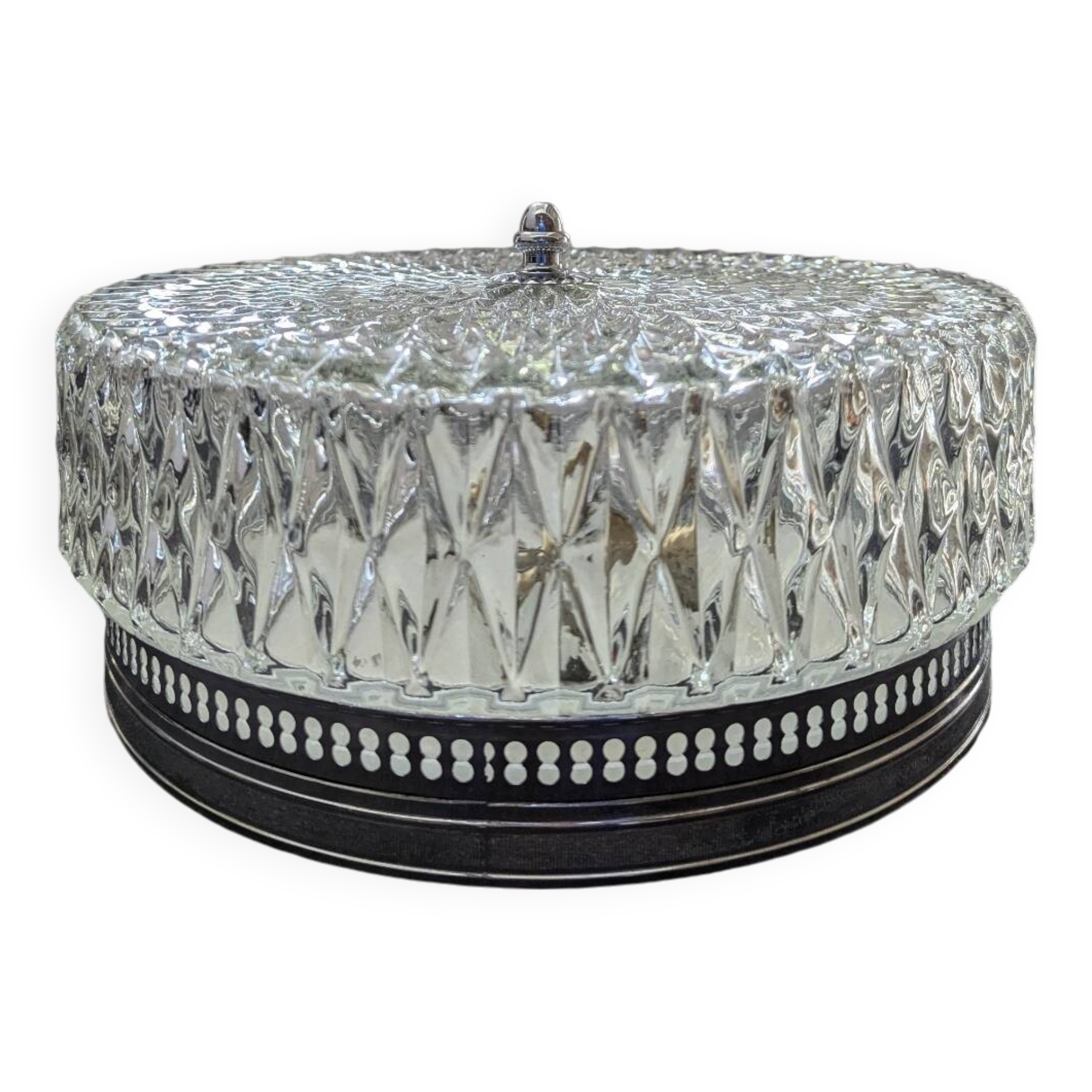 Old silver ceiling light with diamond glass 1960 Haussmannian 30 cm