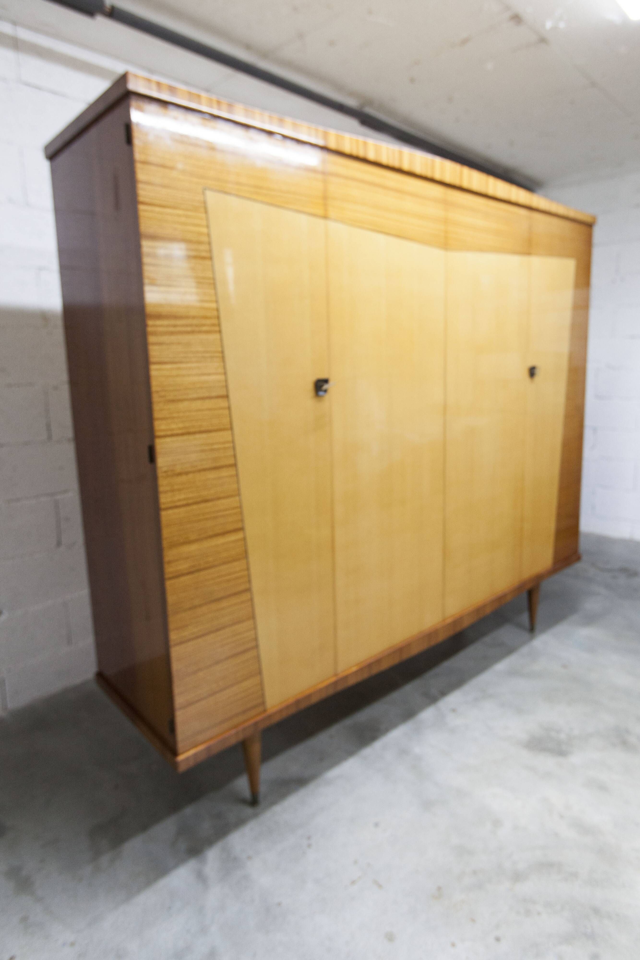 1960 Scandinavian wardrobe, atypical blond wood varnished, 4 doors 3