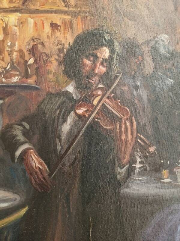 Nestor, peintre Espagnol du XXe siècle - Huile sur toile - Violoniste