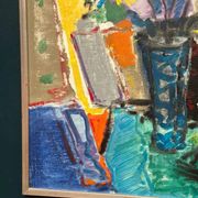 Large Original Swedish Oil on Canvas – “Still Life with Flowers” by Eric With (1916–2000) – Signed – Vintage & Framed – 89×70.5cm