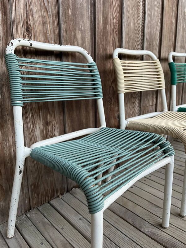 Lot de 4 chaises enfant scoubidou vintage 1960