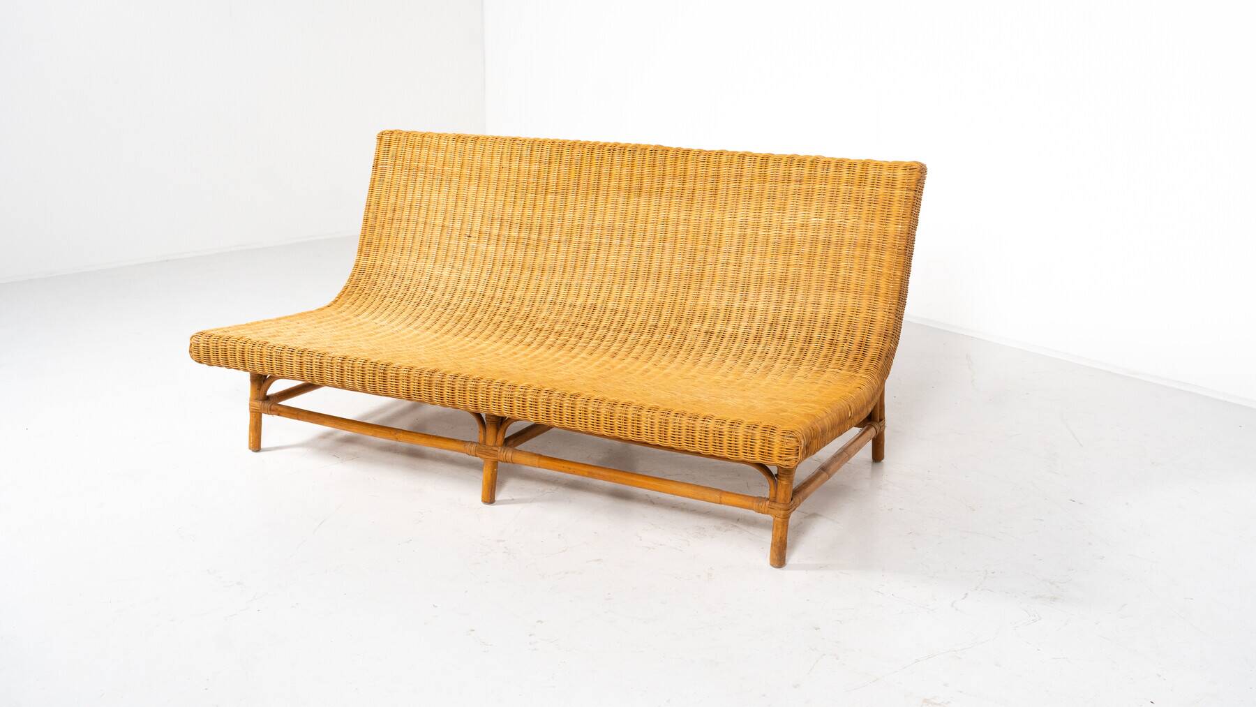 Mid-Century Modern Wicker Bench, Italy, 1970s