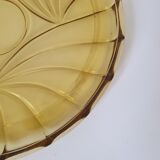 Cloche et plat en verre jaune fumé