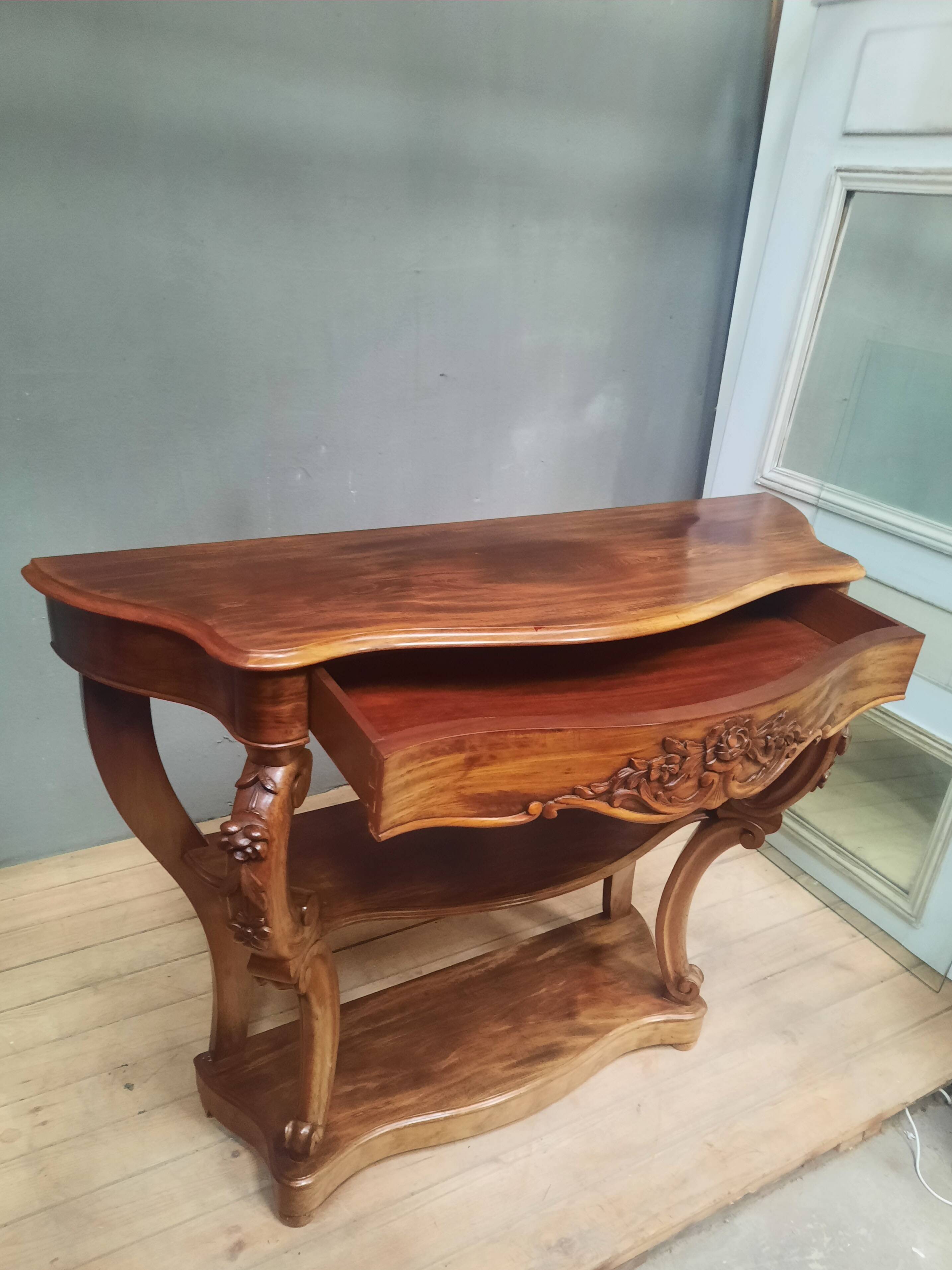 19th century Louis XV style console table in veneer wood
