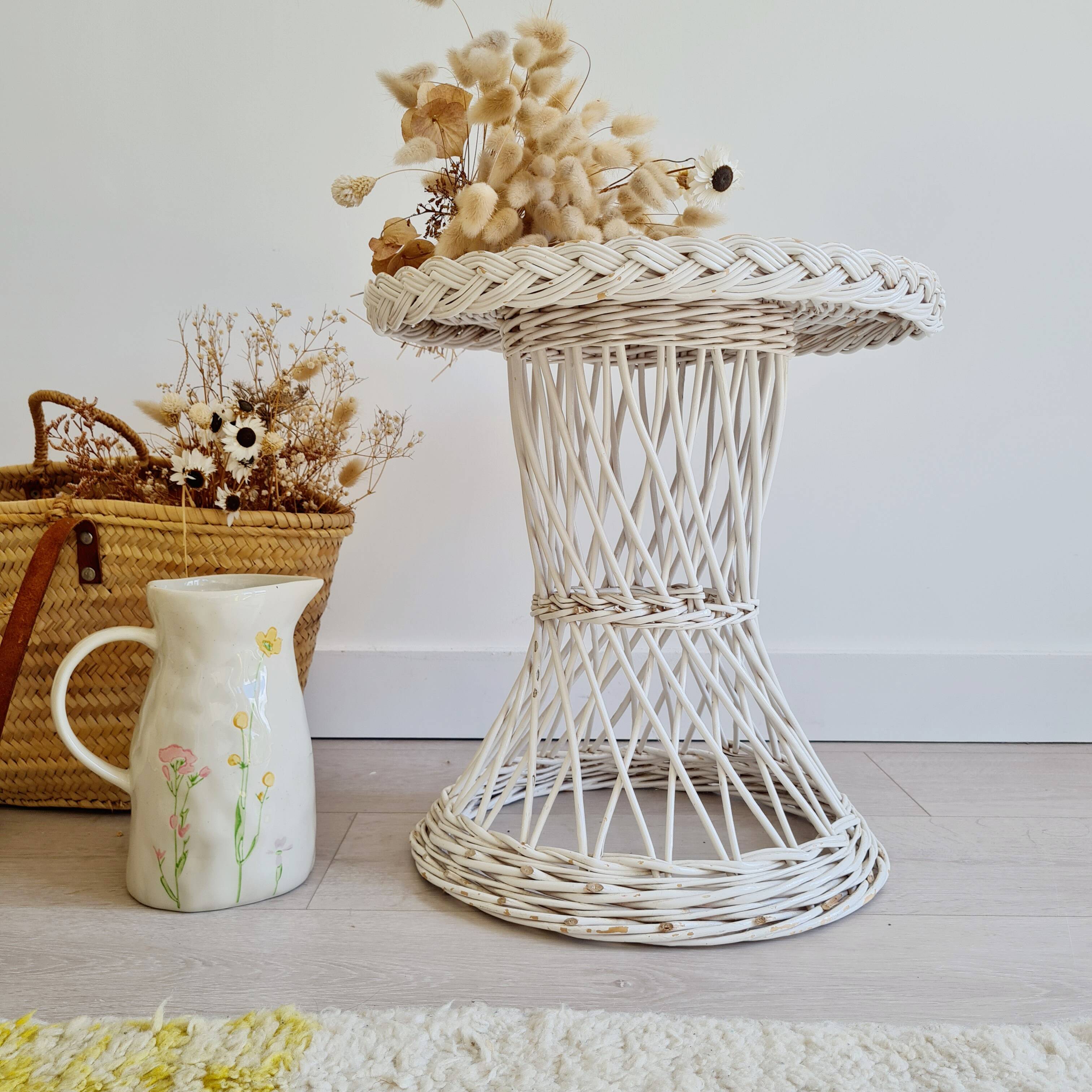 Antique white wicker coffee table