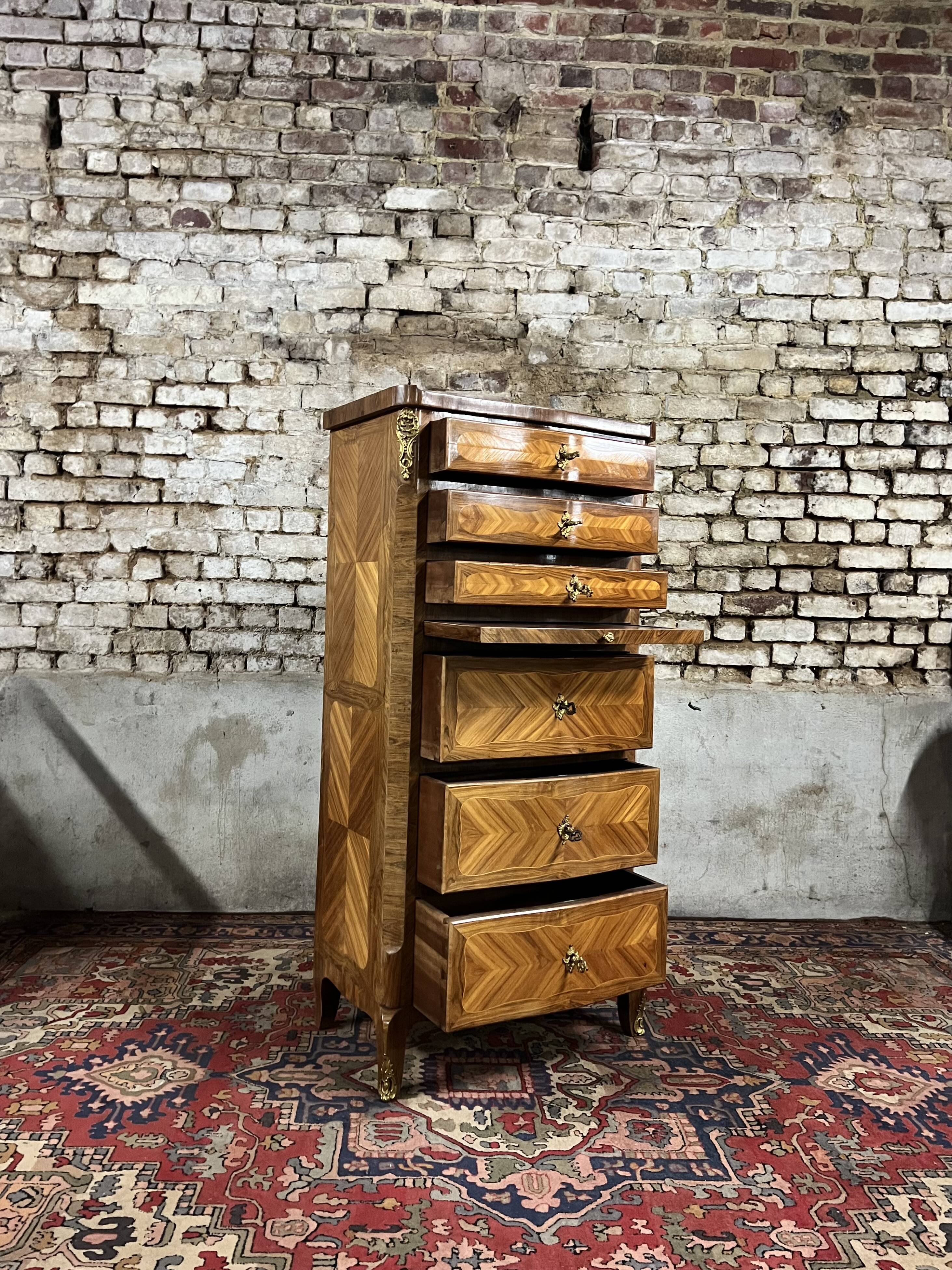 Weekly calendar in louis xv style marquetry stamped from maison gouffé in paris