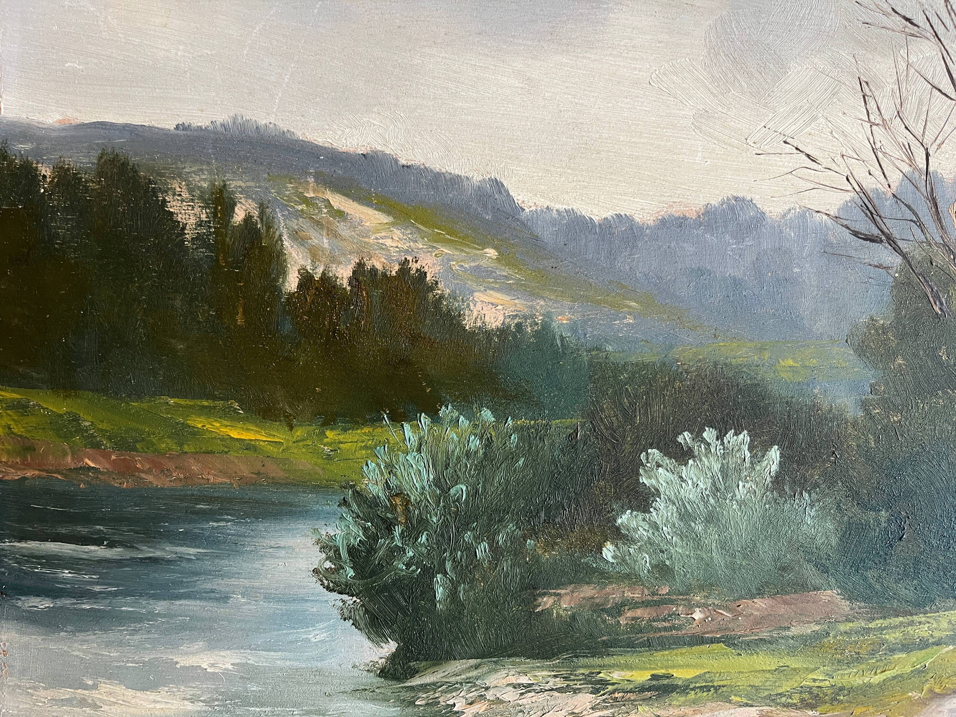 HSP painting "Landscape at the water's edge" signed Marcel Lemagny (20th century)
