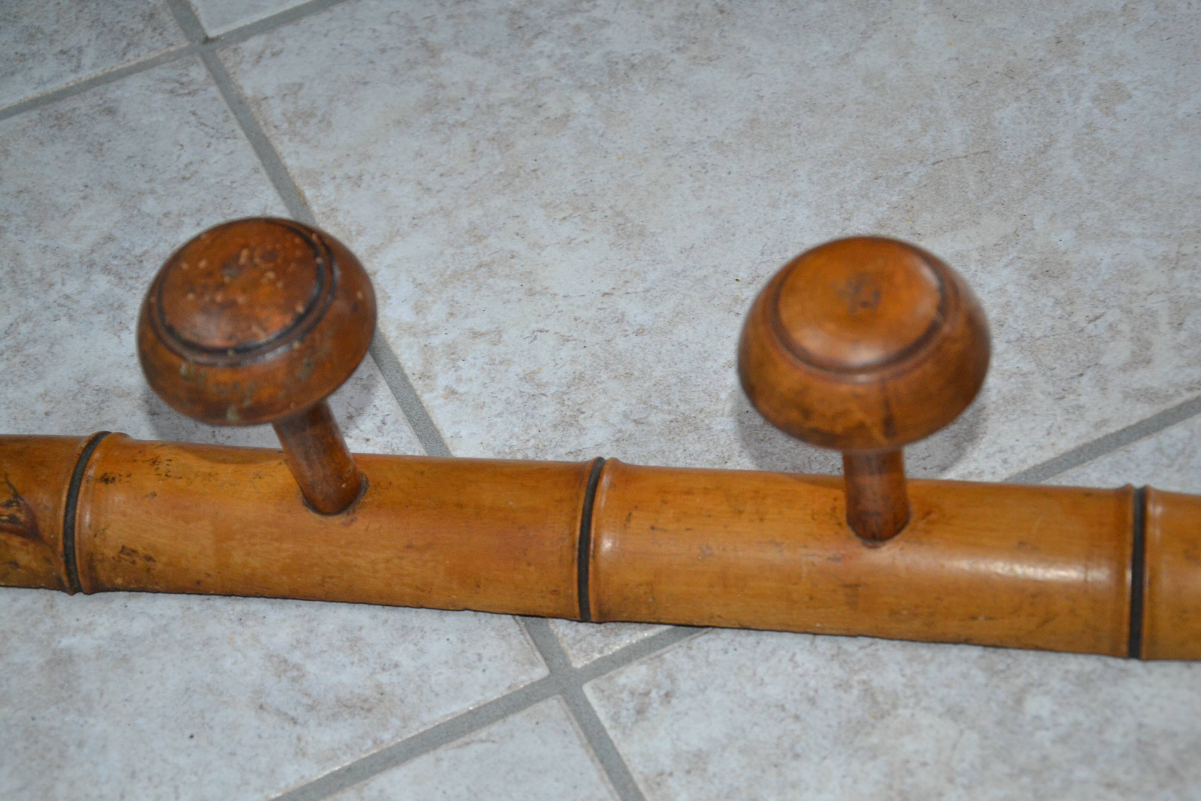 Antique turned wood coat rack imitation bamboo