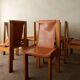 Wood Leather Dining Chairs Luigi Gorgoni Roche Bobois, 1970s, Set of 7