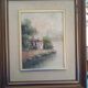 Painting on panel an abandoned house by a river signed