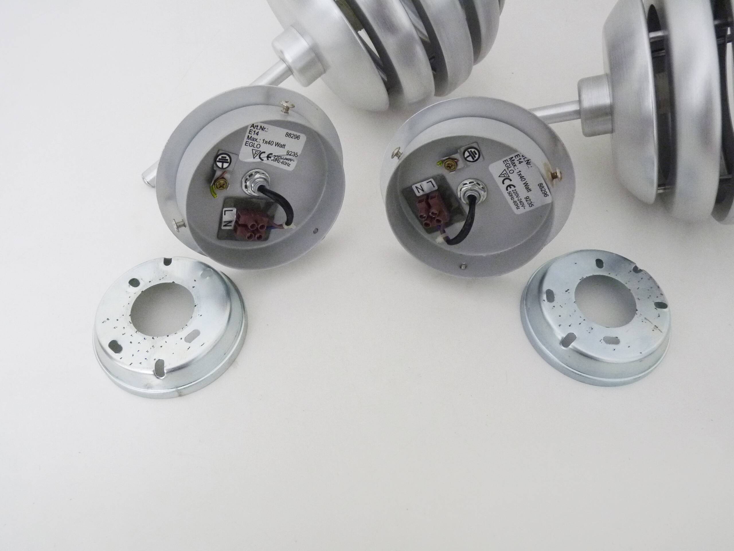 Pair of brushed aluminum Mercury wall lights by Eglo 90s