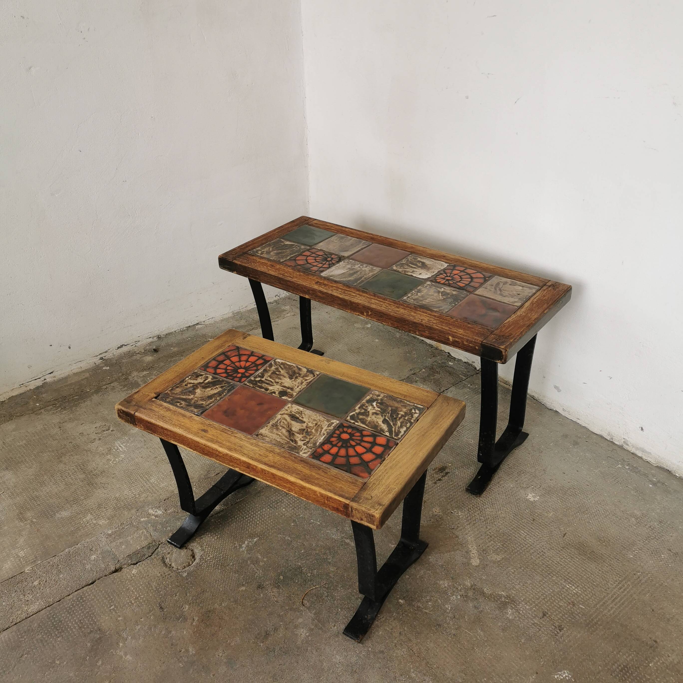 Pair of ceramic and metal nesting tables 1970
