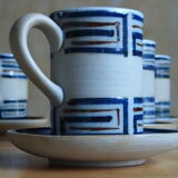 Set of 6 cups in vintage artisanal stoneware and its sub-cups