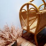 Antique rattan magazine rack