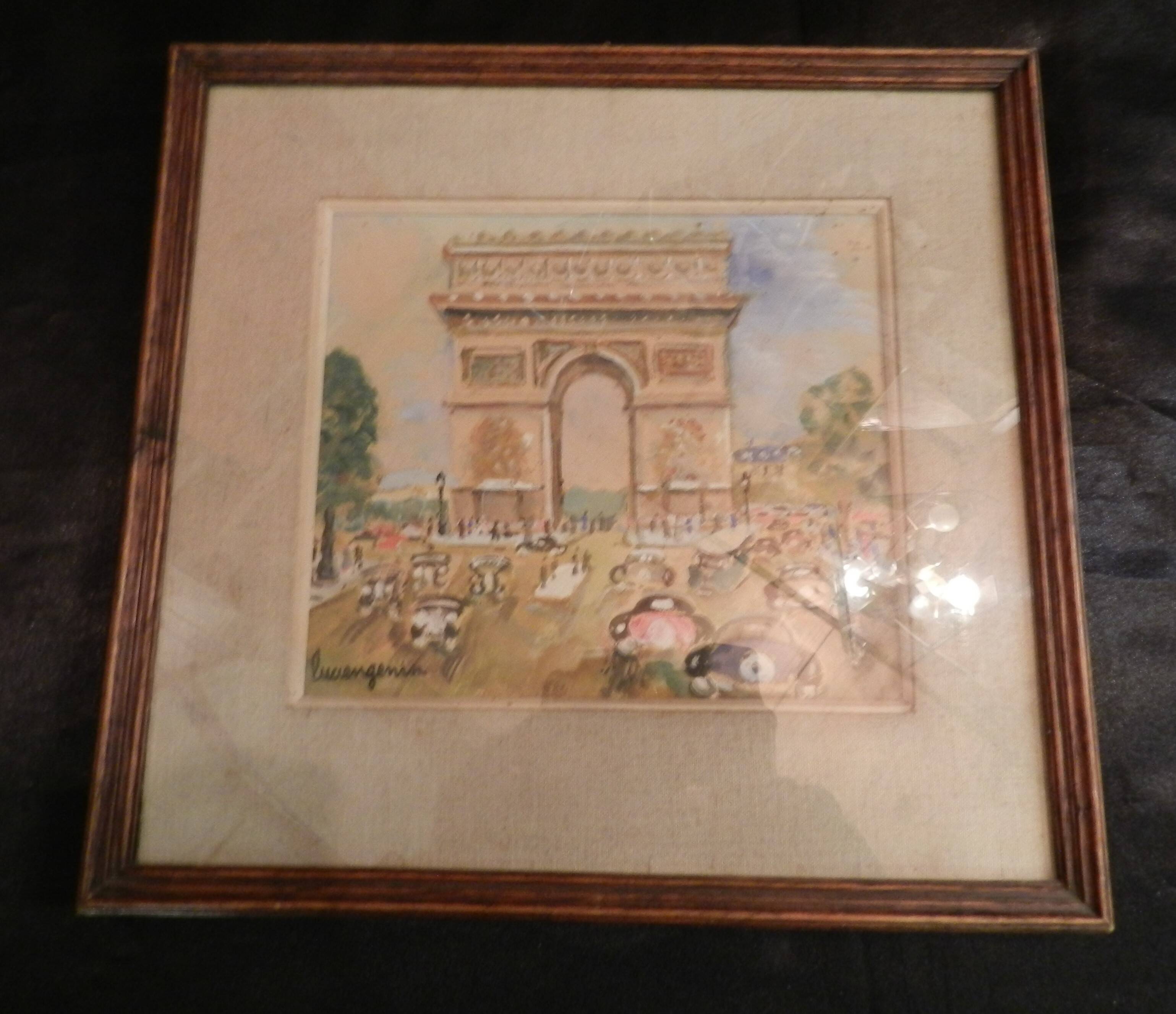 Aquarelle sous verre signée Lucien Genin " L' Arc de Triomphe"