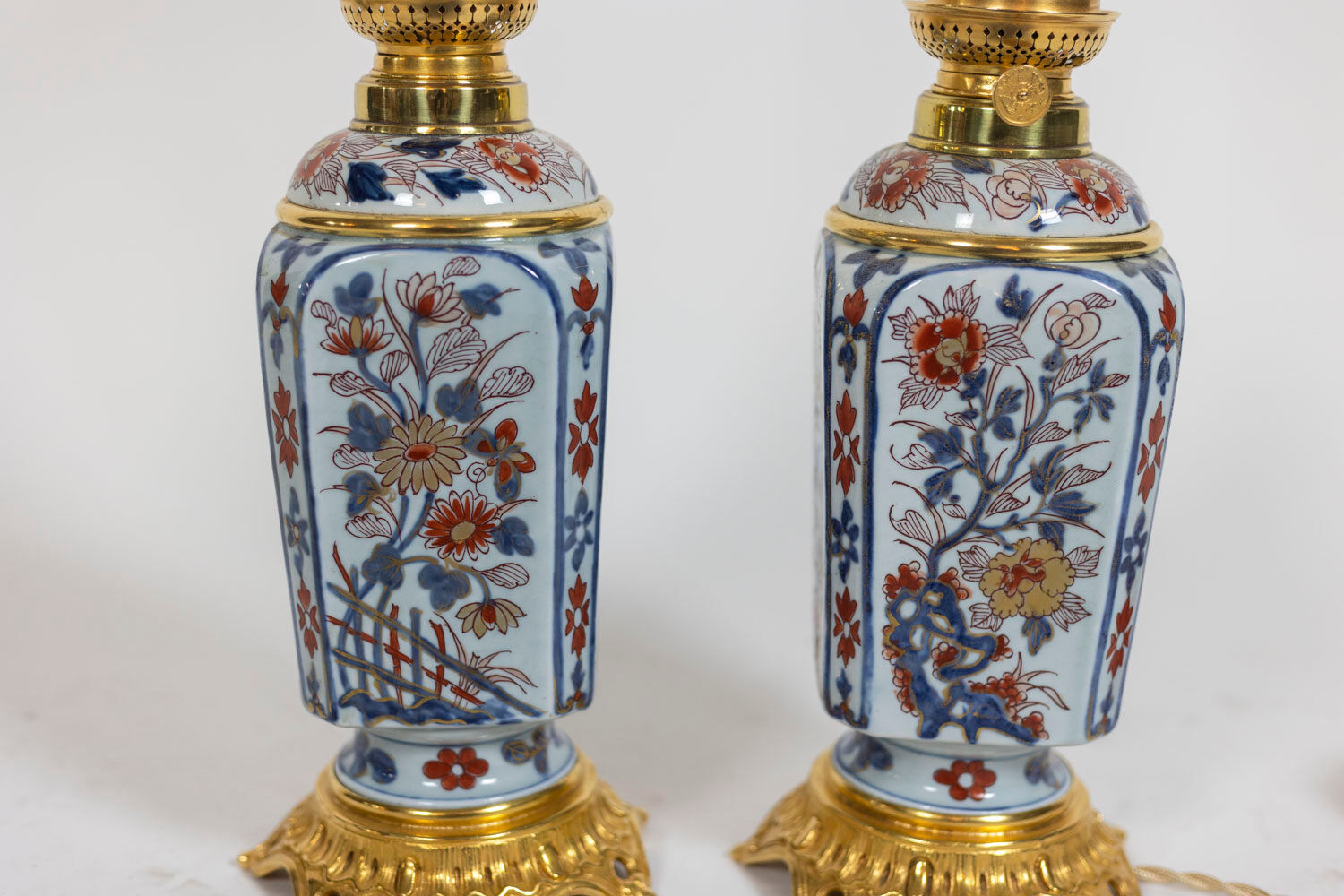 Pair of Imari porcelain and bronze lamps, circa 1880