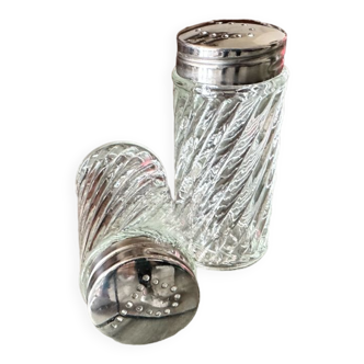 Vintage glass salt shaker and pepper shaker