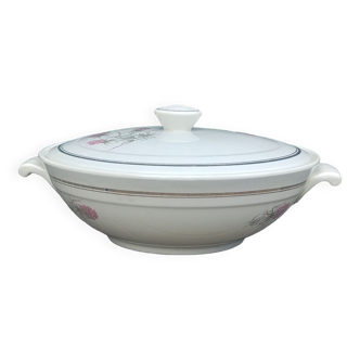 Large porcelain tureen/vegetable dish from Orchies Moulin des Loups decorated with pink lilac