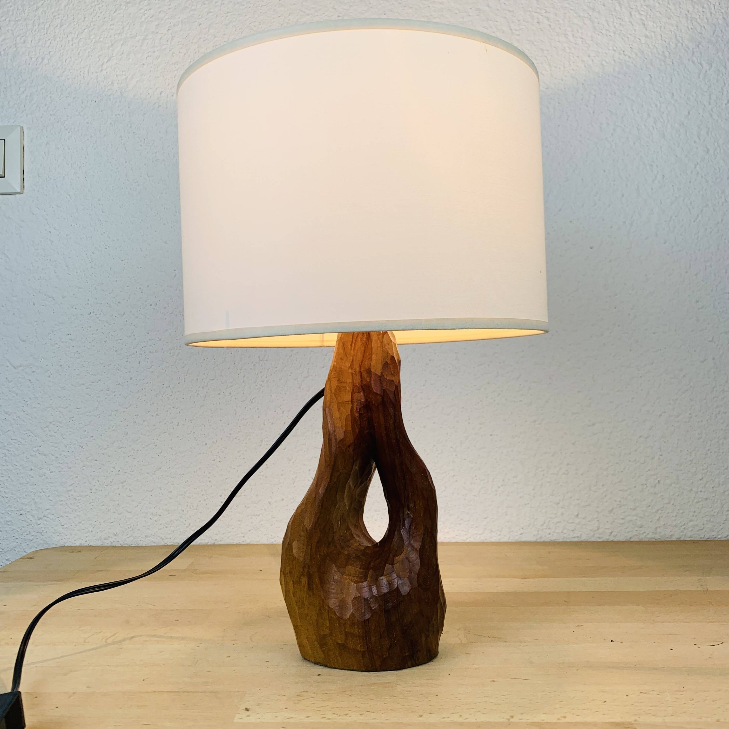 Brutalist gouged wood lamp