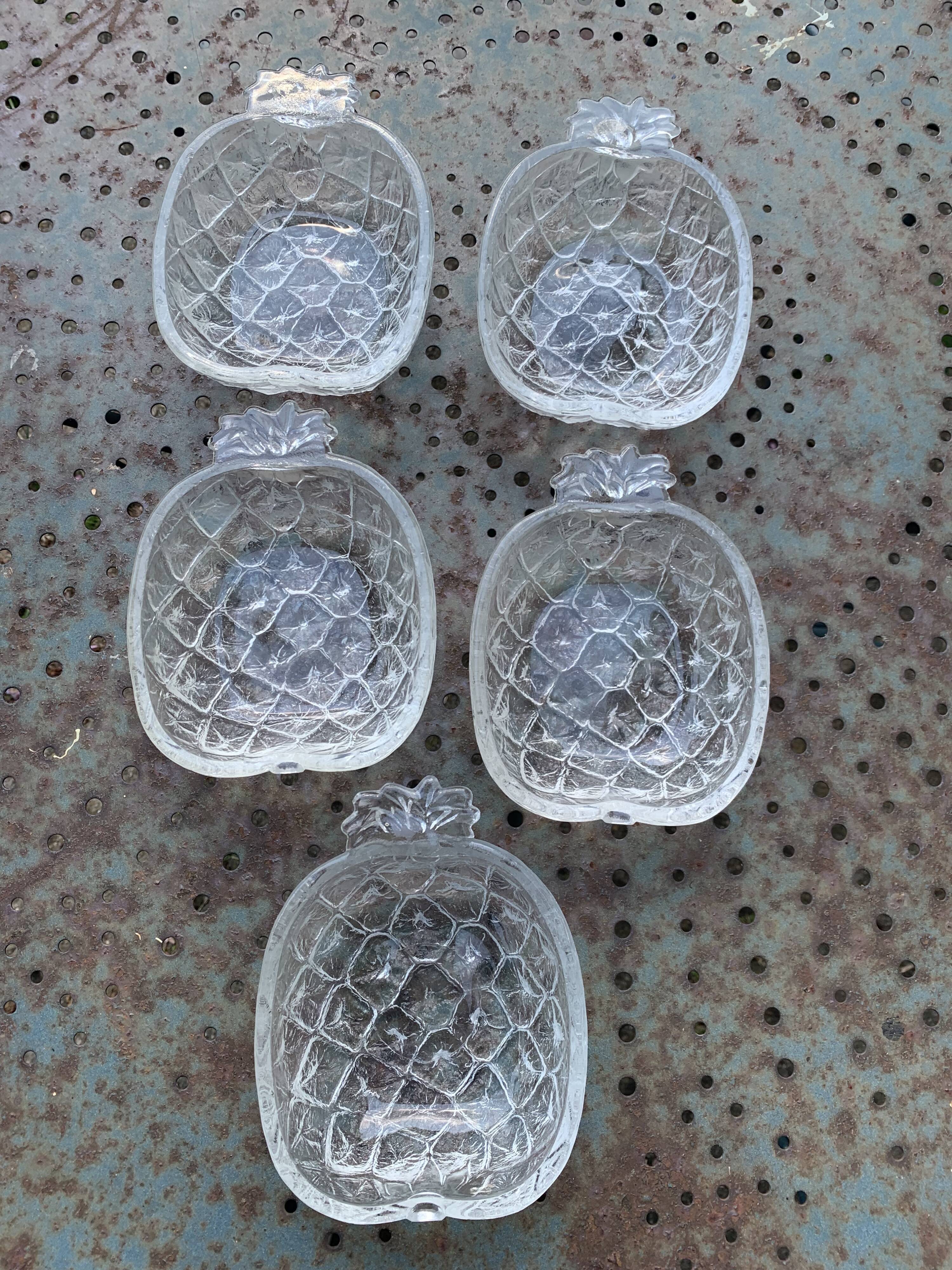 5 vintage transparent molded glass pineapple cups