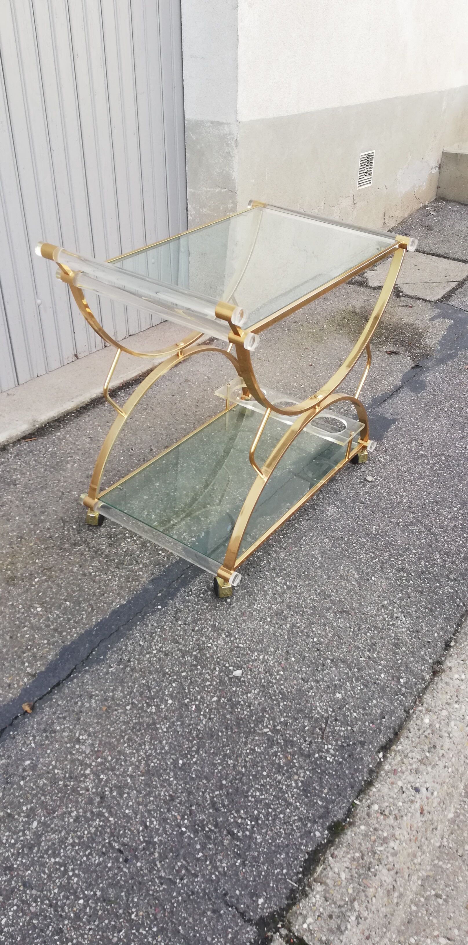 Vintage golden and glass kitchen trolley