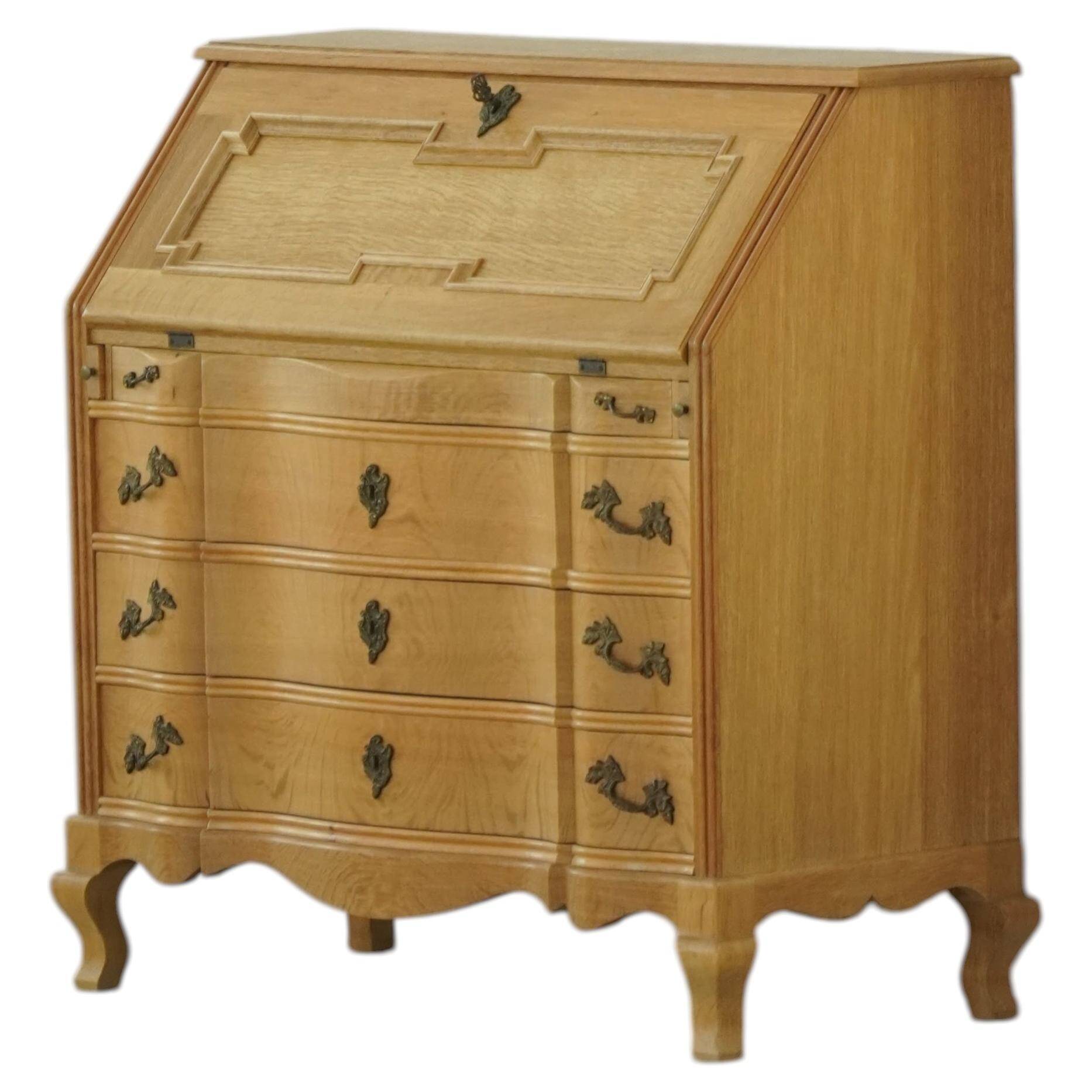 Modern Danish oak secretary with drop-down front, mid-20th century, 1960s.