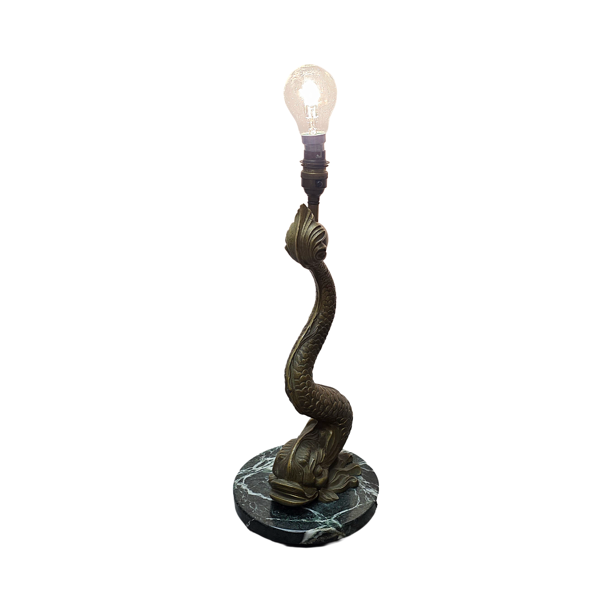 Lampe de table en bronze avec dauphin, style milieu du siècle, années 1950.