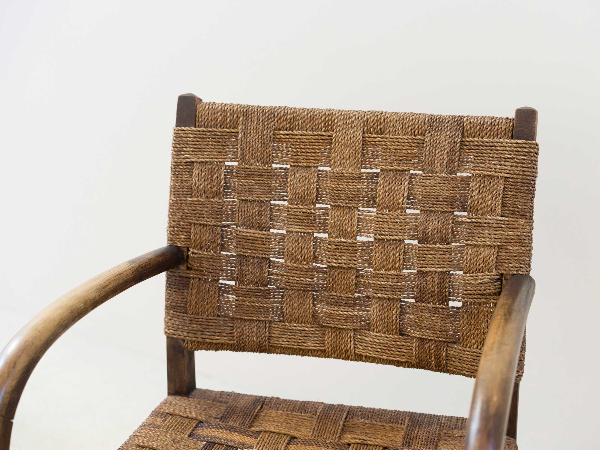 Wooden and rope bridge armchair, 1960