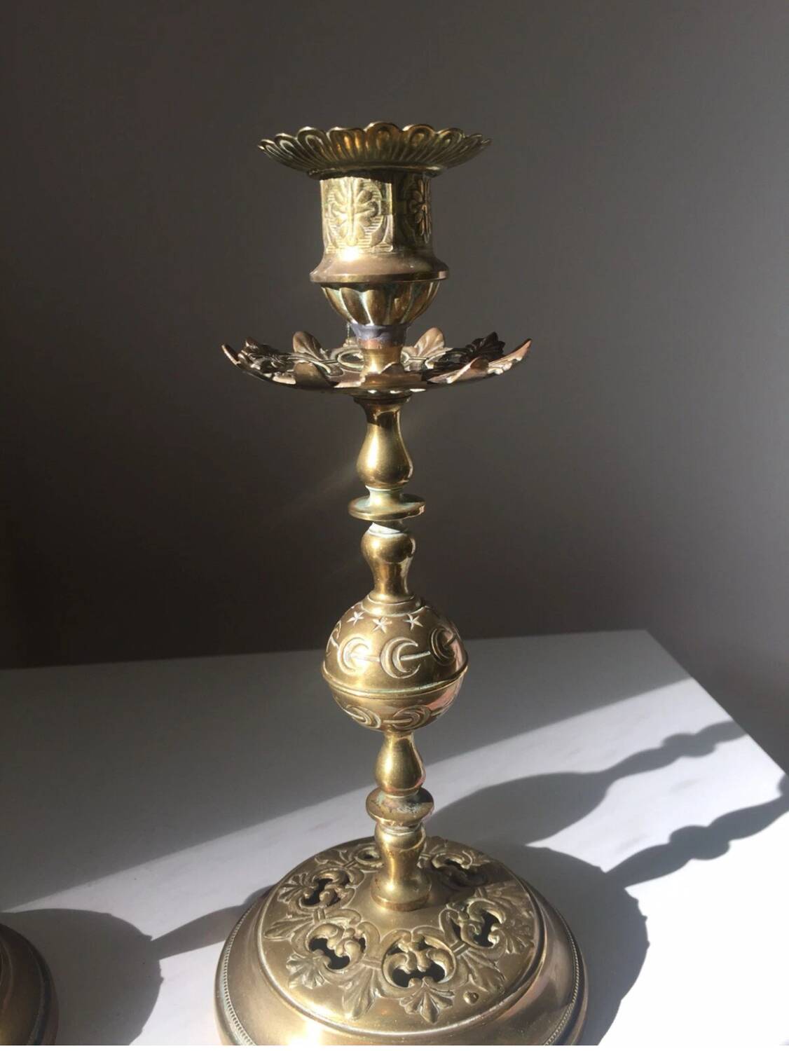 Pair of Vintage Gold-Plated Brass Metal Candlesticks