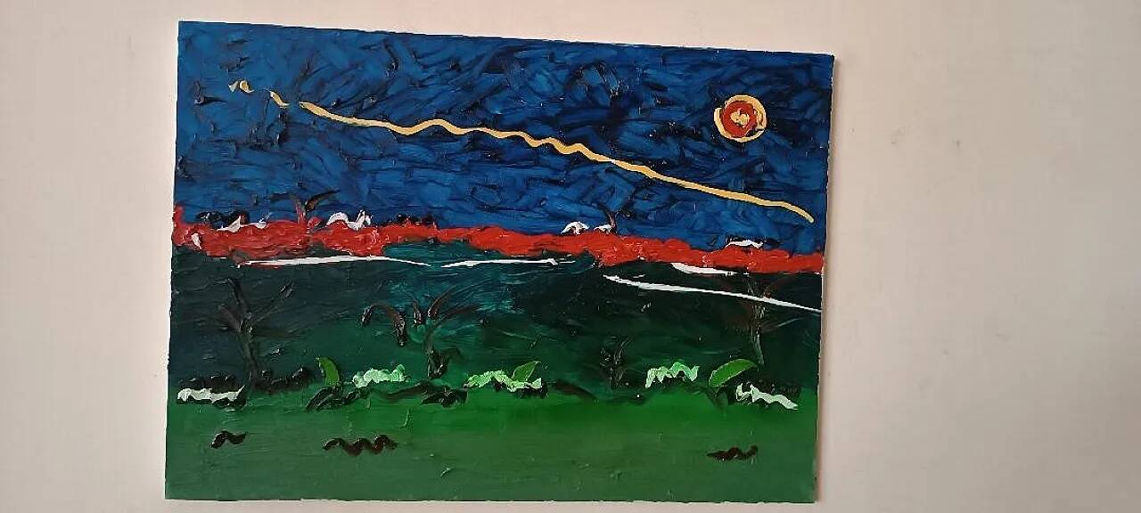 Abstract painting, oil on canvas by Simone Ciani, 20th century