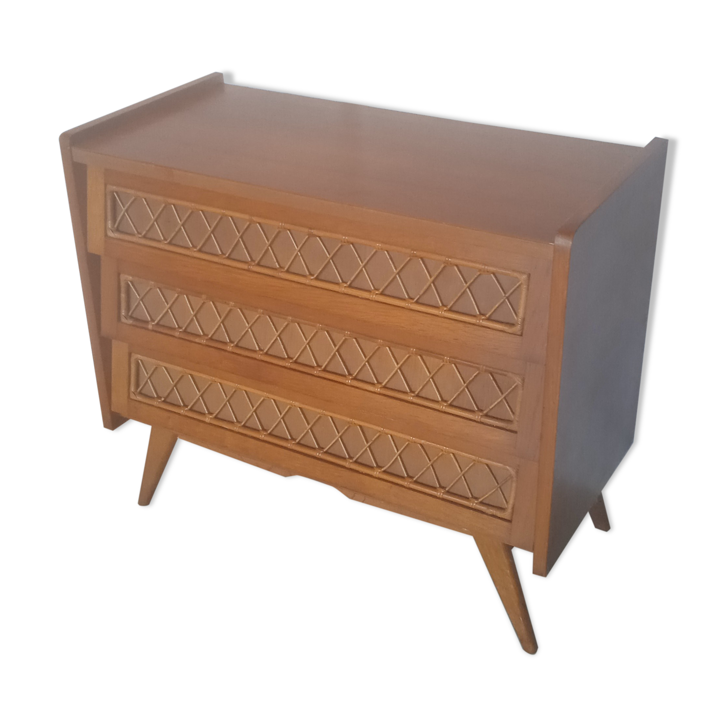 Vintage wood and rattan chest of drawers