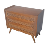 Vintage wood and rattan chest of drawers