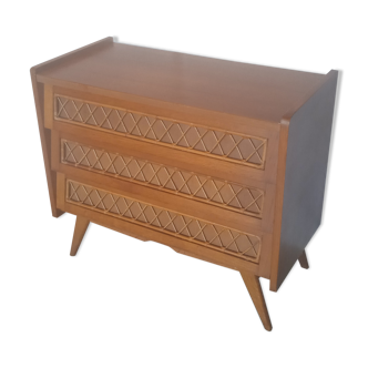 Vintage wood and rattan chest of drawers